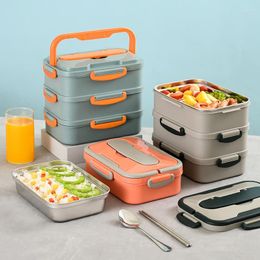 Dinnerware Sets Protable Bento Box Multi-layer Leak-Proof Container Storage Lunch For Office Worker Stainless Steel Microwave Tableware