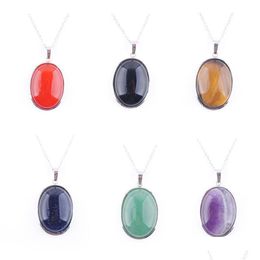 Pendant Necklaces Natural Stone Pendant Lapis Lazi Rose Quartz Agate Aventurine Gem Oval Cabochon Bead For Necklace Jewelry Bn319 Dro Dhadx