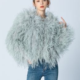 Womens Fur Faux Female Real Ostrich Feather Coats Long Sleeve Jacket Ladies Crew Neck 100% Natural Coat Women Spring Autumn Clothes 220929