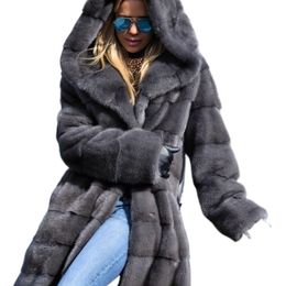 Womens Fur Faux Mink Coat For Women Winter Real Jacket With Hoods Nature Full Pelt Fashion Outerwear Ladies ColdResistant Overcoat 220929