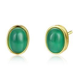 Retro style s925 silver green gemstone stud earrings women Jewellery Korean exquisite plated 18k gold earrings gift