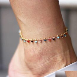 Anklets Colorf Rice Beads Foot Bracelet Simple Fashion Anklets Mixed Colour Tassel Pendant Gold Anklet Boho Jewellery Drop Delivery 2021 Ot3Hf