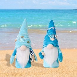 Decorative Objects Figurines Beach Doll Cute 2PCS Gnomes Plush Summer Ocean Decor Handmade Blue Elf Home Ornaments Birthday Gift 220928