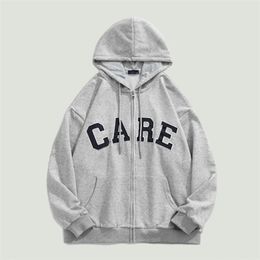 Erkek Hoodies Sweatshirts Street Giyim Kapşonlu Erkek Harajuku Mektup Nakış Büyük Boy Hip Hip Hip Hip Sıradan Renk Fermuar HARDIGAN COATS UNISEX 220929