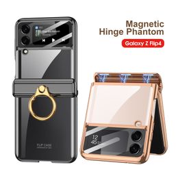 Magnetic Ring Cases For Samsung Galaxy Z Flip 4 Case Plating Hinge transparent Stand Clear Hard Cover