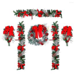 Decorative Flowers Christmas Wreath Artificial Green Plant Garland Decoration Hanging Ornaments Front Door Wall Decor 2022 Year