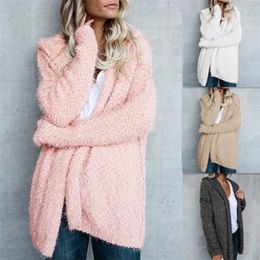 Womens Knits Tees Women Loose Solid Colour Hooded Cardigan Long Sleeve Open Front Knitted Outwear Loose Warm Hooded Open Stitch Size S5XL Cardigan 220929