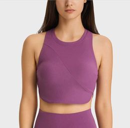 Tanklar Kamaruklar Tanklar Lululemens Kadın Tank Tops Yoga Spor Sütyen Çalışan çok yönlü moda yüksek elastik kaburga anti başıboş yüksek yakalı yelek