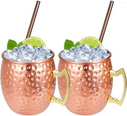 Mugs 2pcs 500ml Wine Coffee Cup Hammered Copper Plated Moscow Mule Mug Beer Bar Tool