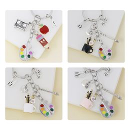 Creative Alloy Drop Oil Painting Board Pencil Keychain Backpack Ornaments Hand-painted Student Gift Pendant