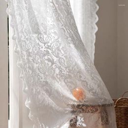 Curtain French Romantic White Jacquard Sheer Window Curtains For Living Room European Luxury Beaded Lace Tulle Semi-Transparent