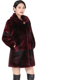 Medium Length Red Coffee Colour Winter Fur Coat Women Long Sleeve Europe Trend Clothing Elegant Fluffy Sheared Fur Overcoat