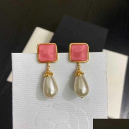 Charm Brand Yellow Gold Colour Fashion Jewelery Woman Pearls Earrings Pink Party High Quality Water Drop Studing Jewellery Delivery 2021 Otepb