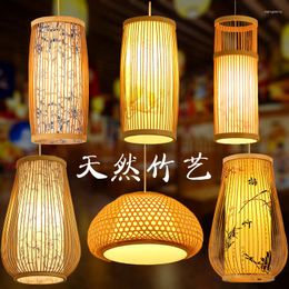 Pendant Lamps Chinese Chandelier Bamboo Art Weaving Lantern Lampshade Zen Tea Room House Southeast Asian Restaurant Balcony Lamp