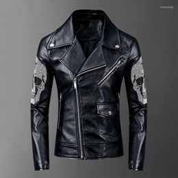 Men's Jackets 2022 Men Rib Sleeve PU Leather Diamonds Zipper Couple Baseball Coats & Abstract Digital Coat Motor #D8