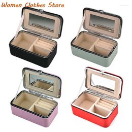 Jewellery Pouches Leather Box Organiser Multifunction Necklace Earring Ring Storage With Mirror For Women Gifts