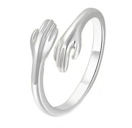 Adjustable Hands Embrace Open Rings Hugging Hand Ring Romantic Couple Hug Lover Wedding Ring Band Valentine's Day Jewellery for Women