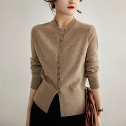 Womens Knits Tees TuangBiang Autumn Winter Elegant Women ONeck Cotton Cardigan Coat SingleBreasted Long Sleeves Comfortable Knit Camel Tops 220929