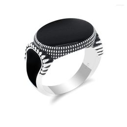 Cluster Rings 925 Sterling Silver Women Ring Retro Vintage Style Black Enamel Exquise Thai For Turkish Gift Fine Jewelr