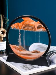 Decorative Objects Figurines 712inch Moving Sand Art Picture Round Glass 3D Deep Sea Sandscape In Motion Display Flowing Sand Frame Sand Painting 220928