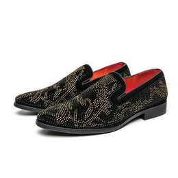 Loafers Men British Shoes High end Handmade Rhinestones PU Flower Pointed Toe Pedal Business Casual Wedding Nightclub Al