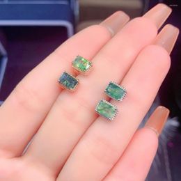 Stud Earrings 925 Sterling Silver Natural Moss Agate Emerald Cut 4x6mm Green Women's