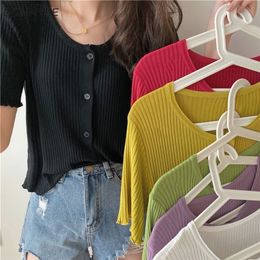 Women's Knits Tees Cardigan Women Loose Various Colours Solid Vintage Cool Summer Fashion Button Streetwear O-neck Harajuku Mujer Casual Retro Ins 220929