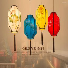 Pendant Lamps Chinese Chandelier Cloth Imitation Classical Creative Hand-painted Long Lanterns Pot Restaurant Teahouse El