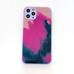 Watercolor Phone Cases For iPhone 14 Plus 12 13 Pro Max XS XR X Fashion Camera Lens Protection Ink Rainbow Colors Cover Shockproof Anti Drop