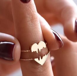 Fashion 18k Gold Broken Heart Band Rings Brass Material Love Hearts Finger Ring Women Couple Jewellery