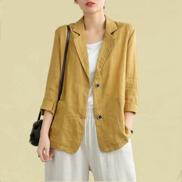 Women's Suits Korean Fashion Blazer Women Cotton Linen Two Button Suit Jacket Literary Retro Loose Casual Office Lady Coat