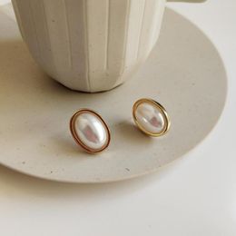 Stud Earrings OLIVINE Minimalist 925 Sterling Silver Oval Shape Freshwater Pearls Studs Elegant Nickel Free 14K Gold Plating Jewelry