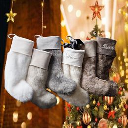 Faux Plush Christmas Stocking Blank Soft Xmas Tree Hanging Ornament Home Festival Dcor RRE14618