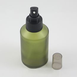 empty 125ml round light green frosted lotion bottle with black pump 125 ml glass cosmetic packaging for liquid cream and lotion