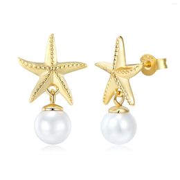 Stud Earrings MIKIWUU Star 925 Sterling Silver Shining Light Shape With Shell Pearl For Women Fine Jewellery Gifts