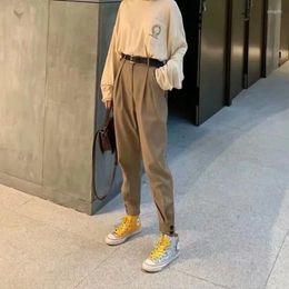 Women's Pants Fashion Tailored Trousers Solid Colours Joggers Loose Casual Cargo Leg Opening Button High Waist Commute Blazer Suit