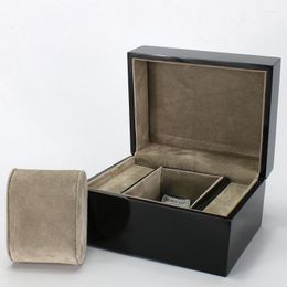 Watch Boxes Black Wood Paint Jewellery Watches Middel Cases Velvet Pillow Custom Logo Mini Order 100pcs Gloabl Send Support Wholesales