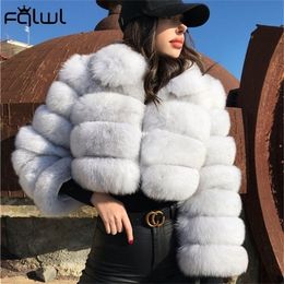 Women's Fur Faux FQLWL Casual White Black Fluffy Fall Winter Coat Jacket Long Sleeve Cropped Puffer For Outwear 220928