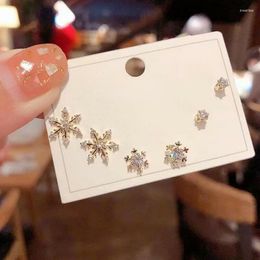 Stud Earrings Yellow Gold Colour Trend Simple Snowflake For Women Small Temperament All-match Three-piece Suit