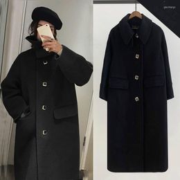 Women's Trench Coats Women's XUXI High-end Handmade Double-sided Cashmere Windbreaker Women Spring Autumn 2022 Knee-length Black Woollen