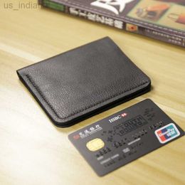 Wallets Men's short ultra-thin mini wallet men's genuine leather clip young men's vertical wallet soft black brown leather bag L220929