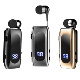 K55 Mini Wireless Bluetooth Headset Lavalier Retractable Cable V5.2 Smart In-ear Single Sports Earphone with Led Digital Display