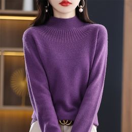 Womens Sweaters Ladies Exquisite Merino Pure Wool Half Turtleneck Soft Warm Autumn Comfort Seamless OneLine Formed High Design Pullover Sweater 220929