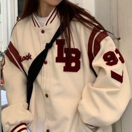 Women s Jackets Spring Autum Coat American Baseball Bomber Jacket Loose Retro Men Women Couples Tops Harajuku Plus Size Streetwear 220929