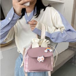 Evening Bags White Blush Bear Cuten Canvas Bucket Bag Women's 2022 Small Fresh Shoulder Versatile Student Lattice Messenger