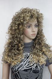 new fashion sexy curly 22" long synthetic hair wig brown mix golden loose curls