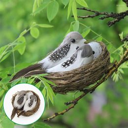 Garden Decorations 1 Set Cute Realistic Feathered Birds With Nest Egg Artificial Craft For Parties Lawn Decor Home Car Ornament