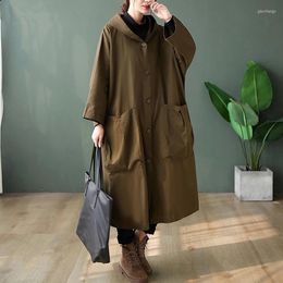 Women's Trench Coats Women's Plus Size Women Jacket Coat Outwear Oversize Hooded Button Pocket Cardigan Clothing Loose Overcoat Autumn