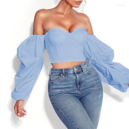 Women's T Shirts Sexy Bustier Crop Top Women Corset Tops Ladies Chic Off Soulder Iirregularity Sleeve Strapless Backless Cropped Underwear