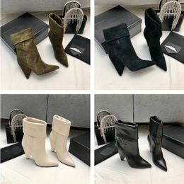 Luxury Designer Women Boots Side Zipper Smooth Suede Boot Fashion Women High Heel shoe Leather outsole size 35-40